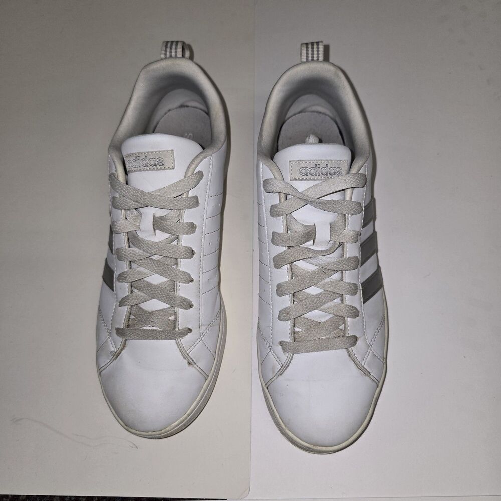 Adidas Advantage Sneakers White/Silver Stripes Women Size 9.5